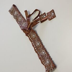 Women's XL Brown Belt Beaded Satin Adjustable Tie Stunning